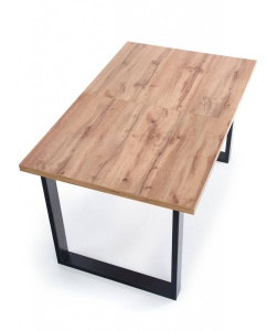 MASA DINING EXTENSIBILA VENOM, STEJAR WOTAN/NEGRU, 160/210 CM, BLAT DIN MDF LAMINAT SI PICIOARE DIN METAL, STIL VINTAGE - Img 7