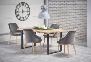 MASA DINING EXTENSIBILA VENOM, STEJAR WOTAN/NEGRU, 160/210 CM, BLAT DIN MDF LAMINAT SI PICIOARE DIN METAL, STIL VINTAGE - Img 1