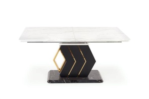 MASA DINING EXTENSIBILA VINCENZO, ALB CU EFECT DE MARMURA/NEGRU/AURIU, 160/200 CM, DIN MDF LACUIT SI METAL, STIL MODERN - Img 7
