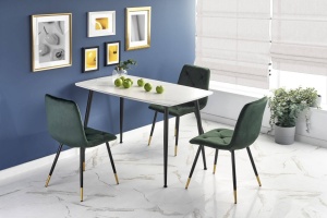 MASA DINING MARCO, CU EFECT DE MARMURA ALBA/NEGRU, 120 CM, BLAT DIN STICLA, MDF SI PICIOARE DIN METAL, STIL MODERN - Img 1