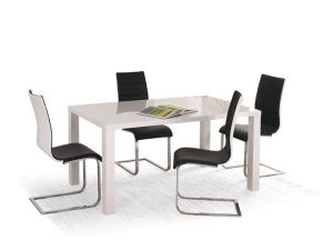 MASA DINING RONALD, ALBA, 120 CM, BLAT DIN MDF LACUIT SI PICIOARE DIN MDF, STIL MODERN - Img 1
