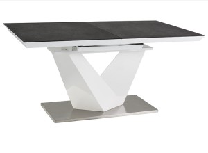 MASA EXTENSIBILA ALARAS II, NEGRU/ALB/CROM, 120/180 CM, DIN STICLA SECURIZATA, MDF SI METAL, STIL MODERN - Img 6