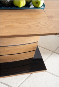 MASA EXTENSIBILA LEONARDO, 140/180 CM, STEJAR/NEGRU, DIN MDF SI STICLA SECURIZATA, STIL MODERN - Img 6