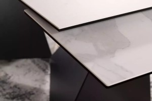 MASA EXTENSIBILA PETERSON, 160/240 CM, EFECT DE MARMURA ALBA/NEGRU, DIN STICLA SECURIZATA, CERAMICA SI MDF, STIL MODERN - Img 6