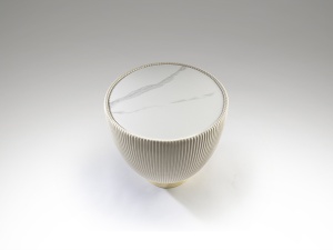MASUTA DE CAFEA CANDY, 47 CM, EFECT DE MARMURA ALBA/AURIU/ALB, BLAT DIN PIATRA SINTERIZATA SI PICIOR DIN PIELE SI METAL, STIL MODERN - Img 3