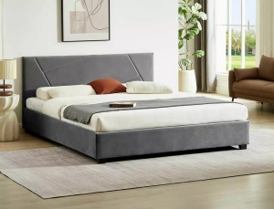 PAT DORMITOR COLUMBIA, CU SPATIU DE DEPOZITARE, 140 CM, GRI TAP 192, TAPITERIE DIN CATIFEA, STIL MODERN - Img 1