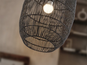 PENDUL TIZNE, 32 CM, NEGRU/NEGRU, DIN METAL SI FIBRE DE HARTIE, STIL MODERN - Img 2