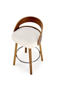 SCAUN DE BAR H110, CREM/NUC/CROM, TAPITERIE BOUCLE SI PICIOARE DIN LEMN SI METAL, STIL MODERN - Img 5