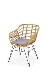 SCAUN DINING K541, NATURAL/GRI/NEGRU, TAPITERIE DIN STOFA, RATAN SI PICIOARE DIN METAL, STIL MODERN - Img 1
