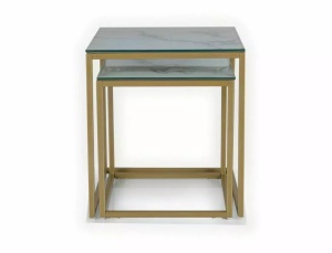 SET 2 MASUTE DE CAFEA GLORIA II, 35/40 CM, EFECT DE MARMURA ALBA/AURIU, BLAT DIN STICLA SECURIZATA SI CADRU DIN METAL, STIL MODERN - Img 3