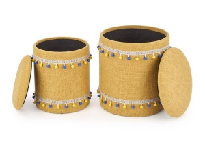 SET 2 TABURETI GRADO, CU SPATIU DE DEPOZITARE, GALBEN/MULTICOLOR, DIN STOFA, STIL MODERN - Img 2