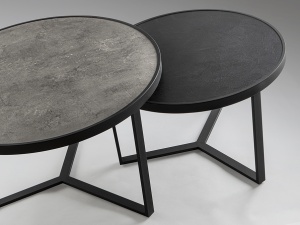 SET MASUTE DE CAFEA NAIRA, 71/55 CM, EFECT DE PIATRA NEAGRA/EFECT DE PIATRA GRI/NEGRU MAT, BLAT DIN MDF LAMINAT SI PICIOARE DIN METAL, STIL MODERN - Img 5
