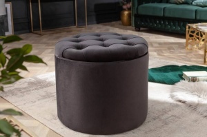 TABURET CU SPATIU DEPOZITARE, BAROCK NEGRU, COD 40734, DIN CATIFEA - Img 1