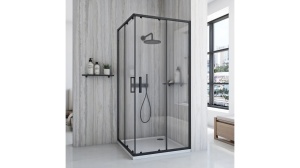 CABINA DE DUS REA CITY, CULISANTA, 90x90 CM, NEGRU, DIN STICLA, CALITATE SUPERIOARA - Img 2