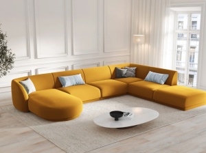COLTAR MILEY DREAPTA, 6 LOCURI, 327 CM, GALBEN 68, TAPITERIE DIN CATIFEA, DESIGN DEOSEBIT - Img 1