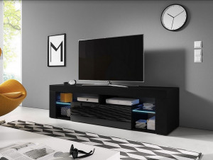 COMODA TV NEAGRA CU LED SI TELECOMANDA EVEREST - DESIGN MODERN - Img 1