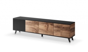COMODA TV RANDOM RTV-3, 200X52 CM, STEJAR WOTAN/NEGRU, DIN MDF FURNIRUIT, POLIPROPILENA SI METAL, STIL MODERN - Img 3