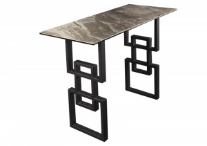 CONSOLA ATLANTIS DIN STICLA SI METAL 100CM, ASPECT MARMURA TAUPE COD 41746 - Img 3