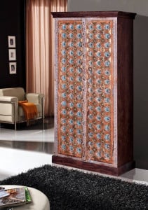 DULAP 6556, MARO/MULTICOLOR, LEMN MASIV DE MANGO SCULPTAT SI DETALII DIN BRONZ, STIL VINTAGE G&C - Img 1