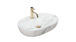 LAVOAR REA AURA, MARMO SHINY, 61 CM, EFECT DE MARMURA ALBA, DIN CERAMICA, CALITATE SUPERIOARA - Img 6