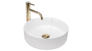 LAVOAR REA SAMI, MARBLE MAT, 36 CM, EFECT DE MARMURA ALBA MATA, DIN CERAMICA, CALITATE SUPERIOARA - Img 5