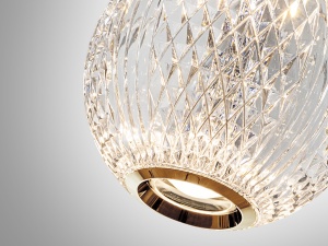LUSTRA/PLAFONIERA AUSTRAL, 96 CM, AURIU/TRANSPARENT, DIN METAL SI ACRIL OPTIC, STIL MODERN - Img 4