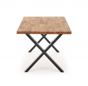 MASA DINING APEX, STEJAR/NEGRU, 160 CM, BLAT DIN LEMN MASIV SI PICIOARE DIN METAL, STIL VINTAGE - Img 4