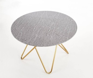 MASA DINING BONELLO, CU EFECT DE MARMURA GRI DESCHIS/AURIU ANTICHIZAT, 120 CM, DIN MDF SI METAL, STIL MODERN - Img 8