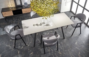 MASA DINING EXTENSIBILA BALROG 2, GRI DESCHIS/NEGRU, 140/180 CM, BLAT DIN MDF LACUIT SI PICIOARE DIN METAL, STIL MODERN - Img 4
