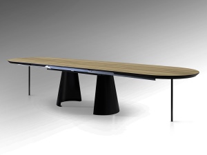 MASA DINING EXTENSIBILA CAPRI, 206/406 CM, NATURAL/NEGRU MAT, BLAT DIN MDF LAMINAT SI PICIOARE DIN METAL, STIL MODERN - Img 5