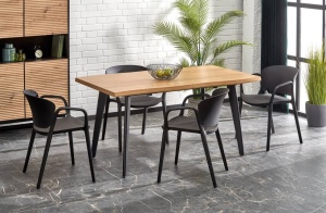 MASA DINING EXTENSIBILA DICKSON 2, STEJAR NATURAL/NEGRU, 150/210 CM, BLAT DIN MDF SI PICIOARE DIN METAL, STIL MODERN - Img 3
