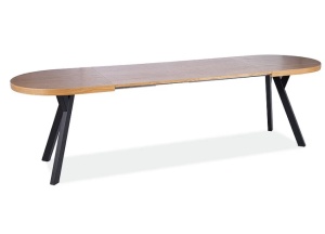 MASA DINING EXTENSIBILA DOMINGO II, 140/272 CM, STEJAR/NEGRU, BLAT DIN FURNIR NATURAL SI PICIOARE DIN METAL, STIL MODERN - Img 5