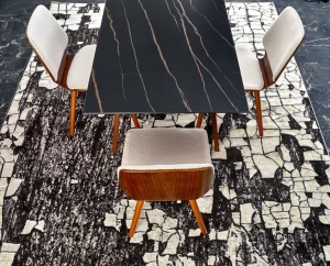 MASA DINING EXTENSIBILA LOZANO, CU ASPECT DE MARMURA NEAGRA/NUC, 140/200 CM, DIN PIATRA SINTETIZATA SI METAL, STIL MODERN - Img 5