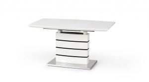 MASA DINING EXTENSIBILA NORD, ALB/NEGRU/CROM, 140/180 CM, DIN MDF LACUIT SI METAL, STIL MODERN - Img 3
