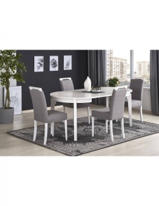 MASA DINING EXTENSIBILA SORBUS, ALBA, 100/200 CM, BLAT DIN MDF SI PICIOARE DIN LEMN MASIV, STIL CLASIC - Img 3