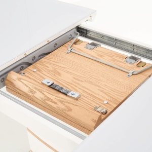 MASA DINING EXTENSIBILA TORONTO, ALB/STEJAR/CROM, 140/180 CM, BLAT DIN MDF, STICLA SI PICIOR DIN METAL, STIL MODERN - Img 6