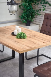 MASA DINING EXTENSIBILA VENOM, STEJAR WOTAN/NEGRU, 135/185 CM, BLAT DIN MDF LAMINAT SI PICIOARE DIN METAL, STIL VINTAGE - Img 5