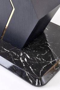 MASA DINING EXTENSIBILA VINCENZO, ALB CU EFECT DE MARMURA/NEGRU/AURIU, 160/200 CM, DIN MDF LACUIT SI METAL, STIL MODERN - Img 8