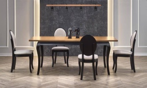 MASA DINING EXTENSIBILA WINDSOR, STEJAR INCHIS/NEGRU, 160/240 CM, BLAT DIN MDF SI PICIOARE DIN LEMN MASIV, STIL CLASIC - Img 1