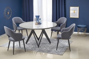 MASA DINING GUSTIMO, CU EFECT DE MARMURA GRI/NEGRU, 140 CM, BLAT DIN MDF SI PICIOARE DIN METAL, STIL MODERN - Img 2