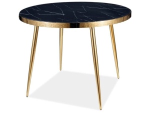 MASA DINING/LIVING CALVIN, 100 CM, EFECT DE MARMURA NEAGRA/AURIU, BLAT DIN STICLA SECURIZATA SI PICIOARE DIN METAL, STIL MODERN - Img 6