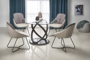 MASA DINING OPTICO, TRANSPARENT/NEGRU CU EFECT DE MARMURA, 122 CM, DIN STICLA SI METAL, STIL MODERN - Img 2