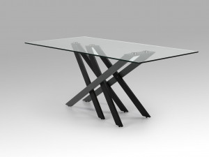 MASA DINING TAIMA, 180 CM, NEGRU MAT/GRI MAT/TRANSPARENT, BLAT DIN STICLA SI PICIOARE DIN METAL, STIL MODERN - Img 2