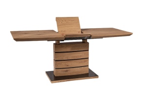 MASA EXTENSIBILA LEONARDO, 140/180 CM, STEJAR/NEGRU, DIN MDF SI STICLA SECURIZATA, STIL MODERN - Img 7