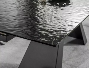 MASA EXTENSIBILA SALVADORE, 160/240 CM, EFECT DE STICLA TOPITA/NEGRU MAT, DIN STICLA SECURIZATA SI METAL, STIL MODERN - Img 2