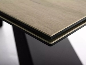 MASA EXTENSIBILA SALVADORE SABBIA, MARO DESCHIS/NEGRU MAT, 160/240 CM, DIN STICLA SECURIZATA, CERAMICA SI METAL, STIL MODERN - Img 3