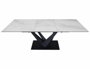 MASA EXTENSIBILA SORENTO, 160/220 CM, EFECT DE MARMURA ALBA/NEGRU MAT, DIN STICLA SECURIZATA, CERAMICA SI METAL, STIL MODERN - Img 2