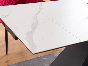 MASA EXTENSIBILA WESTIN III, EFECT DE MARMURA ALBA/NEGRU, 180/260 CM, STICLA, CERAMICA ITALIANA SI METAL, STIL MODERN - Img 2