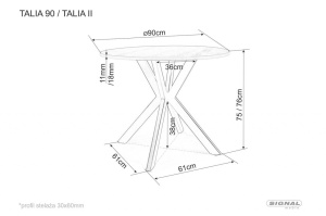 MASA LIVING/DINING TALIA, 90 CM, EFECT DE MARMURA GRI MAT/NEGRU, BLAT DIN CERAMICA SI PICIOARE DIN METAL, STIL MODERN - Img 4