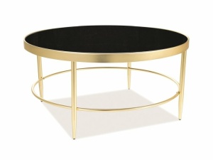 MASUTA DE CAFEA MYSTIC B, 82 CM, NEGRU/AURIU, BLAT DIN STICLA SECURIZATA SI CADRU DIN METAL, STIL MODERN - Img 1